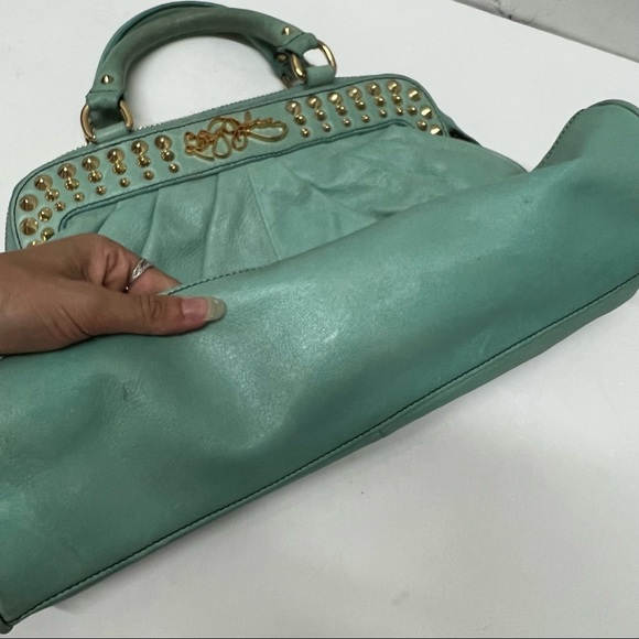 Betsey Johnson Turquoise Leather Handbag with Studs - Picture 7 of 10